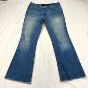 TODD OLDHAM JEANS WOMENS BLUE DENIM FLARE RAW HEM 90'S Y2K 100% COTTON SIZE 9